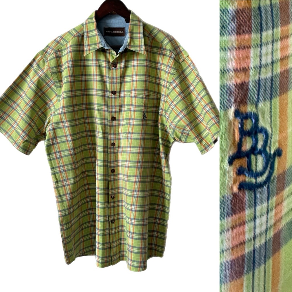 BIT & BRIDLE Western Shirt Madras Plaid Cowboy Rodeo Chest Pocket Sz L Tall
